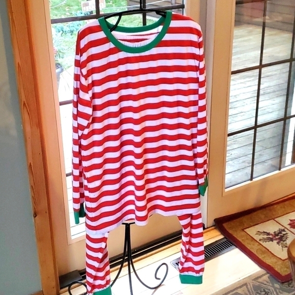 Shelry Red & White Striped Unisex 2 Piece Sz M Pagamas - Picture 1 of 14
